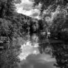 Landschaftsfoto in schwarz-weiß: Wasserspiegelung am Glan