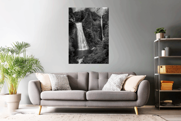 Landschaftsfoto schwarz-weiß | Wasserfall Cascde du ray Pic in der Ardeche