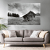 Landschaftsfoto schwarz-weiß | windschiefe Hütte im Allgäu