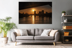 Foto Sonnenuntergang Skyline von Frankfurt am Main.
