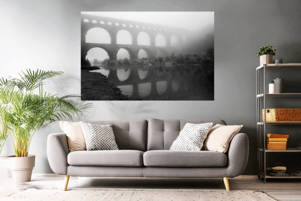 Landschaftsfoto schwarz-weiß | Pont du Gard im Nebel
