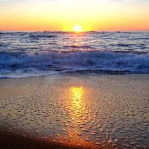 Wandbild / Poster Sonnenaufgang am Strand von Leucate am Mittelmeer (Frankreich)