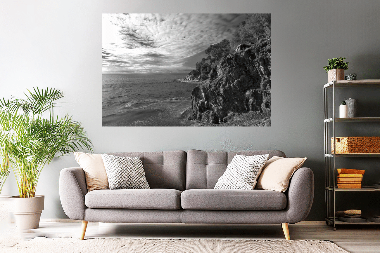 Landschaftsfoto Wandbild Bucht mit Wolken an der Esterel-Küste | sw