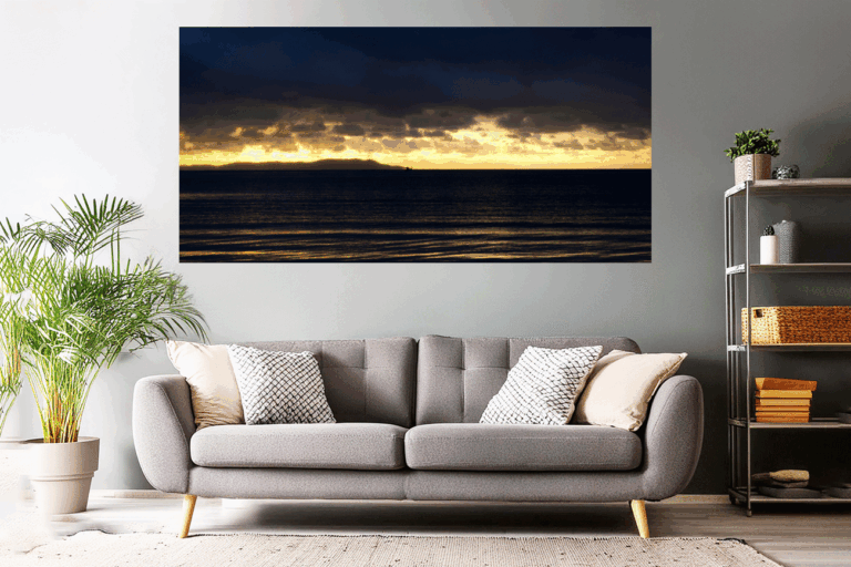 Landschaftsfoto Wandbild in Alu, Acrylglas oder Leinwand | Sonnenaufgang nach Regen am Mittelmeer an der Cote d Azur
