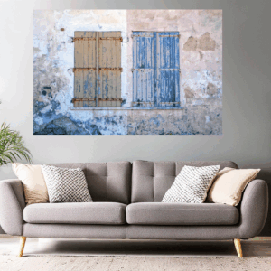 Wandbild - Pastellfarbene Fensterläden in der Provence